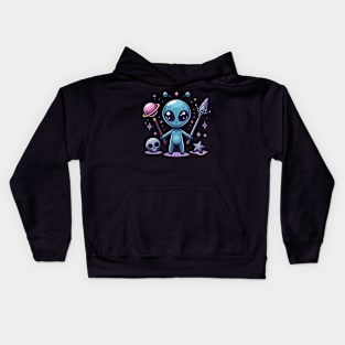 Cute Angry Alien With Skull Weapons Kids Hoodie